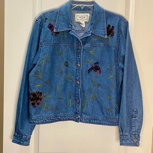 Tantrums Vintage Floral Embroidered Jean Jacket 100% Cotton Size Medium